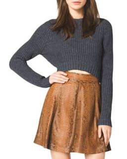 Womens Cropped Knit Sweater   Michael Kors   Indigo (LARGE)