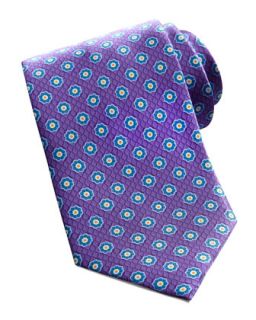 Mens Floral Medallion Print Silk Tie, Purple   Brioni   Purple