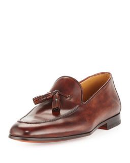 Mens Patina Leather Tassel Loafer, Medium Brown   Magnanni for Neiman Marcus  
