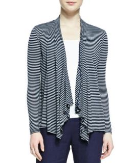 Womens Long Sleeve Striped Ruffle Front Cardigan   Three Dots   Evening blue
