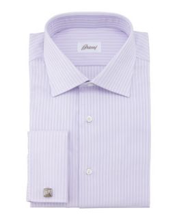 Mens Herringbone Striped Dress Shirt, Lavender   Brioni   Lavender (15 1/2L)