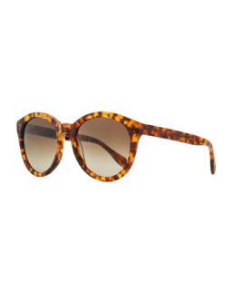Havana Plastic Round Sunglasses, Brown   Alexander McQueen   Havana