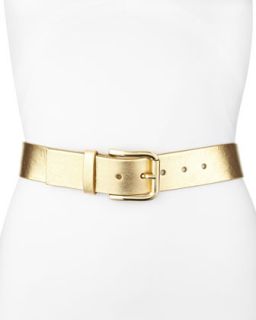 Metallic Leather Belt, Gold   Gold (MEDIUM)