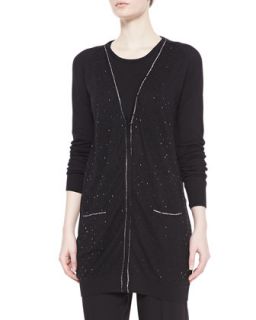 Womens Shimmery Long Cardigan Sweater, Black   Badgley Mischka   Black (X 