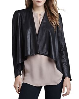 Womens Cropped Leather Drape Jacket   LaMarque   Black (XS)