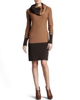 Womens Cowl Neck Two Tone Dress   Kay Unger New York   Camel/Brown (MEDIUM/8 