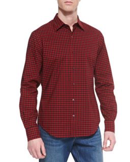 Mens Check Button Down Sport Shirt, Red   Vince   Red (MEDIUM)