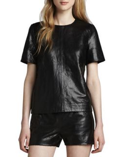 Womens Marilena Snake Print Leather Tee   J Brand Ready to Wear   Black (SMALL)