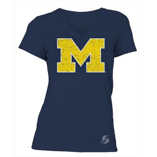SOFFE Womens Michigan Wolverines No Sweat V Neck Short Sleeve T Shirt   Size: