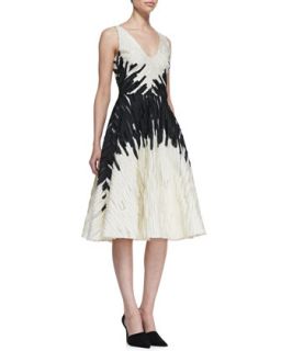 Womens Textured Full Skirt Jacquard Dress   Lela Rose   Ivory/Black (2)