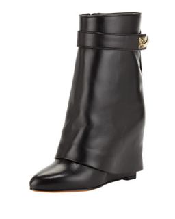 Leather Shark Lock Fold Over Boot   Givenchy   Black (37.0B/7.0B)