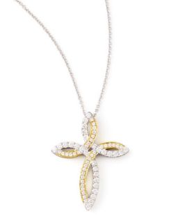 Valencia 18k White & Yellow Gold Diamond Cross Necklace   Frederic Sage   White