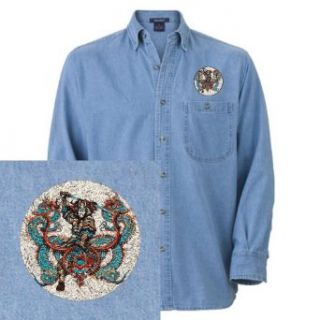 Artsmith, Inc. Denim Embroidered Shirt Japanese Samurai with Dragons: Clothing