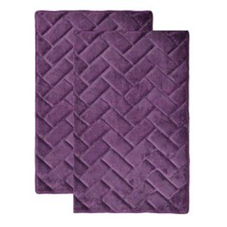 Plum Purple Memory Foam Bath Mat/rug  Brick Design, Spa Soft Microfiber, Non Skid Backing (17" x 24" 2 Piece Set)   Bathmats