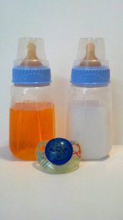 2 Reborn Baby Doll Bottles PROP Blue Fake Milk Juice 5oz+ Blue/Green Pacifier MAGNET NOT ATTACHED (If you want putty instead please email immediately upon ordering). AGES 12 YRS +: Toys & Games