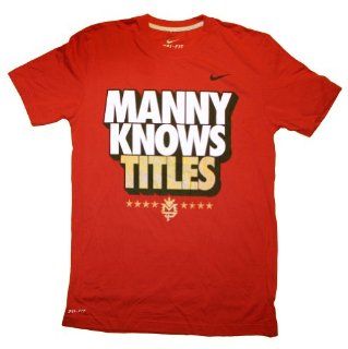 Nike Boxing Manny Pacquiao "Manny Knows Titles" Red Men's Dri Fit Tee Shirt (Irregular) (Medium)  Sports Fan T Shirts  Sports & Outdoors