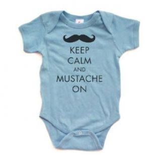 Keep Calm and Mustache On   White or Light Blue Short Sleeve Baby Bodysuit: Clothing