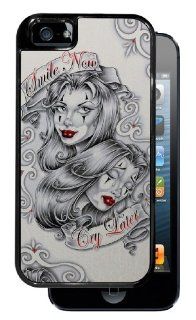 "Smile Now Cry Later" Clown Girls   Black iPhone 5 Dual Protective Durable Case BRUSHED ALUMINUM: Cell Phones & Accessories