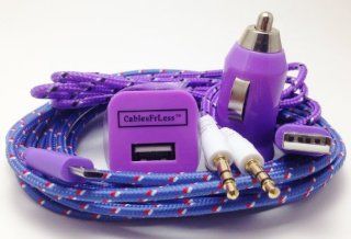 CablesFrLess 10ft Braided High Quality Micro B USB 4 in 1 Charger and Auxiliary Set fits Android phones Samsung Galaxy HTC LG Optimus Pantech Blackberry Motorola Sony ZTE (Purple): Cell Phones & Accessories