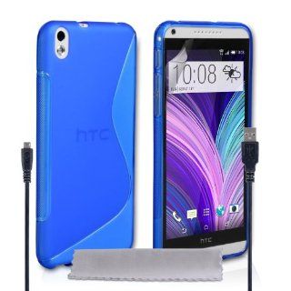 Caseflex HTC Desire 816 Case Blue Silicone S Line Cover And Micro USB Cable: Cell Phones & Accessories