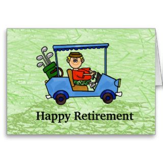 Cartoon Golfer in Cart Retirement Card
