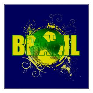 Brazil grunge logo soccer ball futebol fans gifts print