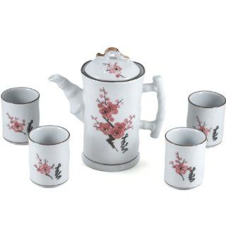 Japanese White Cherry Blossom Porcelain 5 Piece Tea Set: Tea Services: Kitchen & Dining
