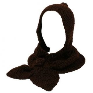 Winter Crochet Floral Hand Knit Hooded Scarf Pullover Headscarf Hoodie Hat Brown at  Womens Clothing store