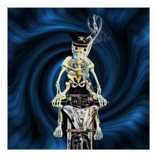 Skeleton biker smoking a cigarette print