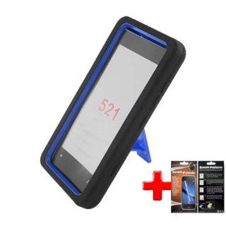Nokia Lumia 521 (T Mobile) 2 Piece Silicon Soft Skin Hard Plastic Shell Case Cover, Blue/Black + LCD Clear Screen Saver Protector: Cell Phones & Accessories