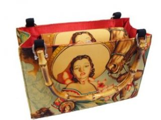 US HANDMADE FASHION Charras pin up girl calendar girl 50's USA Handmade handbag purse with bamboo handle Alexander Henry Cotton fabrics, BX BAMBOO1539 4: Clothing