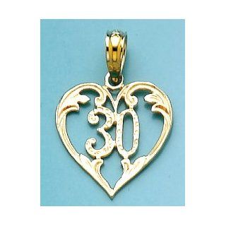 14k Gold Birthday Milestone Necklace Charm Pendant, Number Thirty 30 Inside Hear: Jewelry