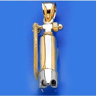 14k Gold Necklace Charm Pendant, Single Scuba Tank With Air Hose: Million Charms: Jewelry