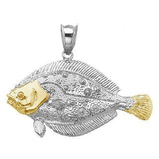 925 Sterling Silver Nautical Necklace Charm Pendant, 14K Gold Accent Floun Million Charms Jewelry