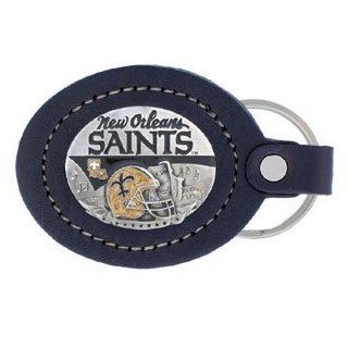New Orleans Saints Fine Leather/Pewter Key Ring   NFL Football Fan Shop Sports Team Merchandise : Sports Related Key Chains : Sports & Outdoors