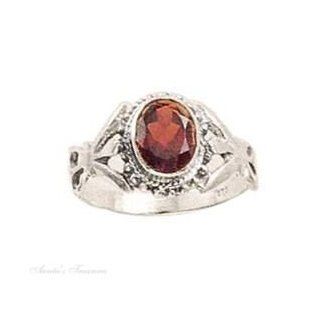 Sterling Silver Solitaire Oval Garnet Ring Size 6 Jewelry