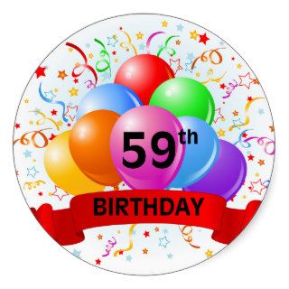 59th Birthday Banner Balloons Round Stickers