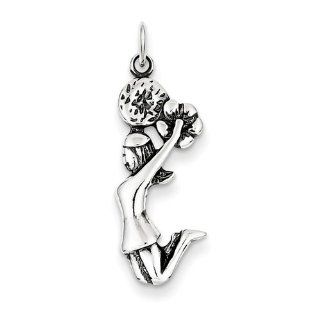 Sterling Silver Antiqued Cheerleader Charm 30mmx10mm: Jewelry