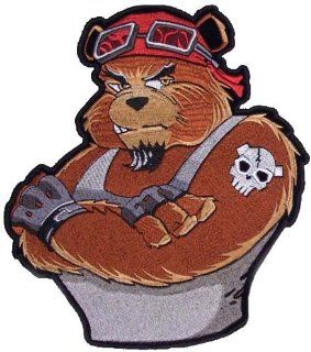 Large Bear Embroidered Biker Back patch for leather vests and jackets 9 inches sew it or iron it on