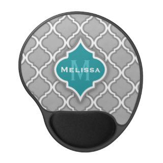 Stylish Teal and Gray Moroccan Tile Pattern Gel Mouse Pad