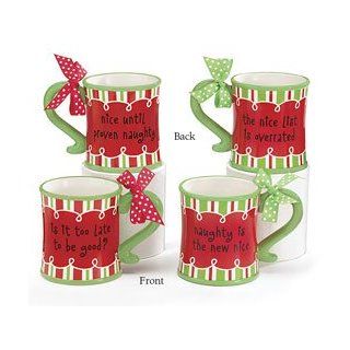 Red & Green Ceramic Coffee Drink Mugs Set Of 4 Santa's List Christmas Collection: Kitchen & Dining