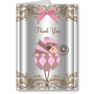 Pink and Brown Baby Shower Thank You Cards