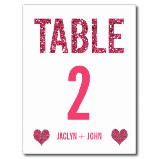 White & Pink Glitter Wedding Table Number Postcard