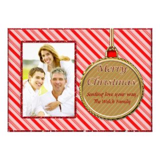 Candy Cane Red Christmas Ornament Photo Card Custom Invitations