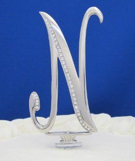 Swarovski Crystal Monogram Cake Topper silver Letter N   3 inch By PLAZA LTD: Decorative Cake Toppers: Kitchen & Dining