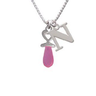3 D Pink Baby Pacifier Initial N Charm Necklace: Delight Jewelry: Jewelry