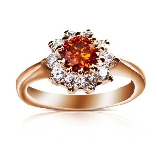 Bling Jewelry Kate Middleton Diana Ring Round Red Garnet Color CZ Engagement Ring with Crystal R318 (5): Jewelry