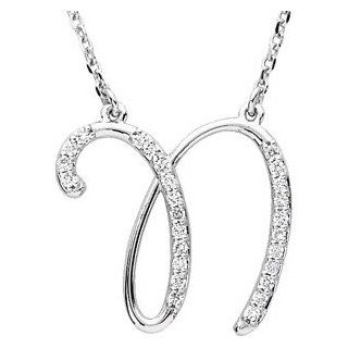 14k White Gold Alphabet Initial Letter N Diamond Pendant Necklace, 17" (GH Color, I1 Clarity, 1/8 Cttw): Stuller : Jewelry