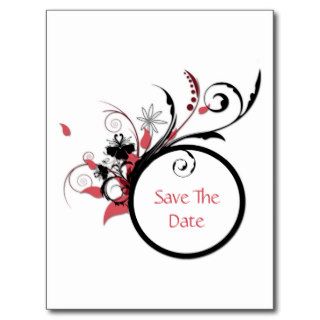 Pink and Black Swirls Save The Date Post Cards