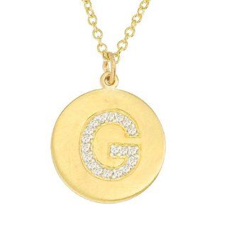 Personalized alphabet 14k Yellow gold diamond initial letter G disc pendant necklace: Jewelry